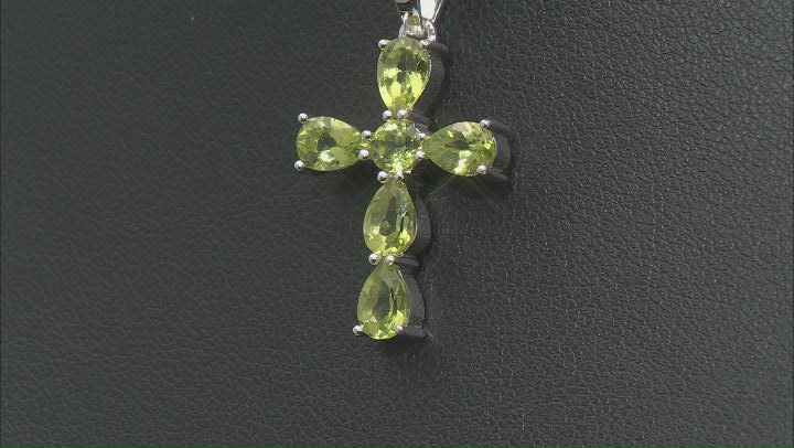 Green Peridot Rhodium Over Sterling Silver Cross Pendant With Chain 2.25ctw Video Thumbnail