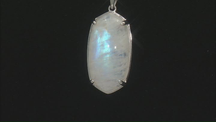 White Rainbow Moonstone Rhodium Over Sterling Silver Solitaire Pendant With Chain Video Thumbnail