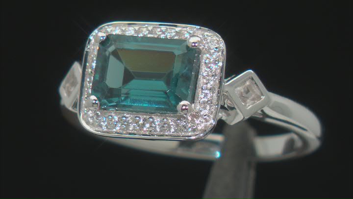 Teal Lab Created Spinel Rhodium Over Sterling Silver Ring 2.34ctw Video Thumbnail