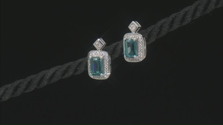 Teal Lab Created Spinel Rhodium Over Sterling Silver Earrings 1.83ctw Video Thumbnail