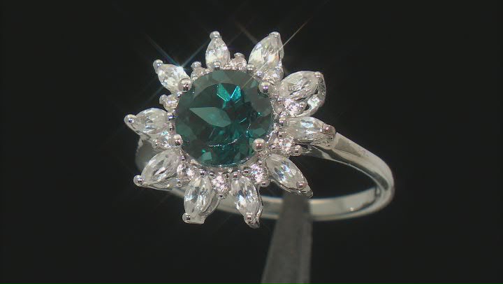 Teal Lab Created Spinel Rhodium Over Sterling Silver Ring 3.03ctw Video Thumbnail