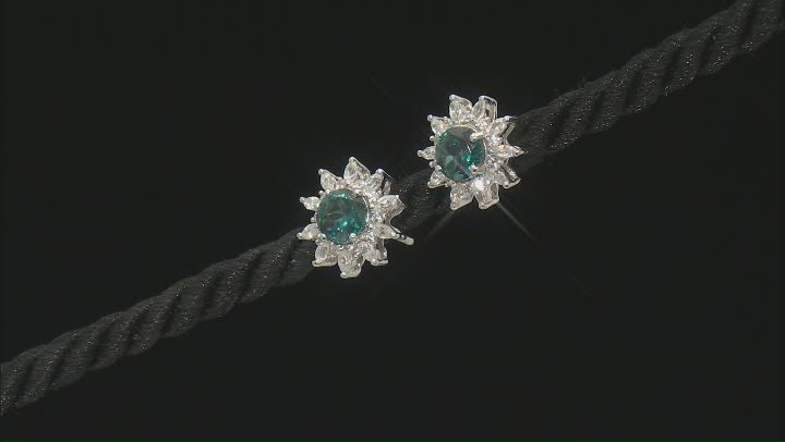 Teal Lab Created Spinel Rhodium Over Sterling Silver Earrings 3.17ctw Video Thumbnail
