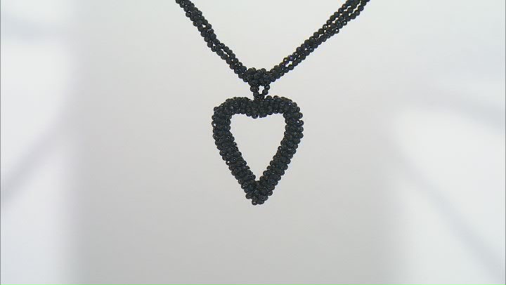 Black Spinel Rhodium Over Sterling Silver Heart Necklace Video Thumbnail