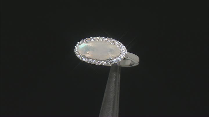 White Rainbow Moonstone Rhodium Over Sterling Silver Ring 0.42ctw Video Thumbnail