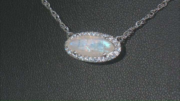 White Rainbow Moonstone Rhodium Over Sterling Silver Necklace 0.40ctw Video Thumbnail