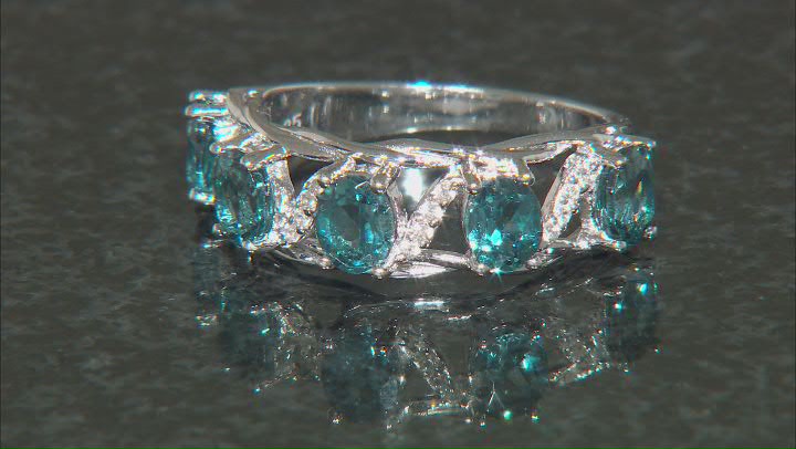 Indigo Teal Lab Created Spinel With White Zircon Rhodium Over Sterling Silver Ring Video Thumbnail
