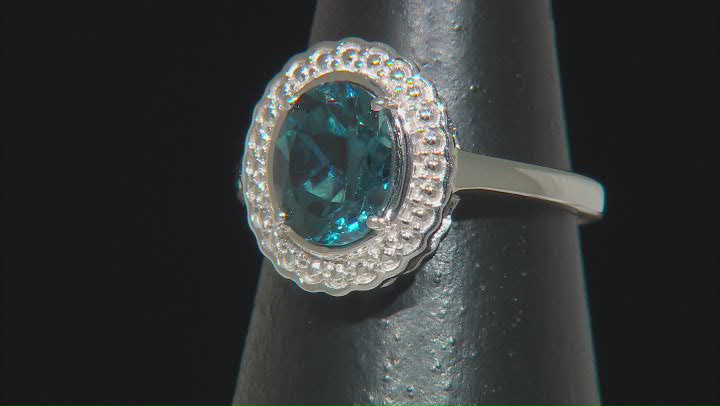 Indigo Teal Lab Created Spinel Rhodium Over Sterling Silver Solitaire Ring Video Thumbnail