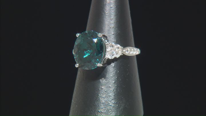 Teal Lab Created Spinel Rhodium Over Sterling Silver Ring 4.73ctw Video Thumbnail