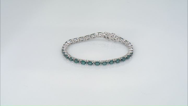 Teal Lab Created Spinel Rhodium Over Sterling Silver Tennis Bracelet 13.86ctw Video Thumbnail