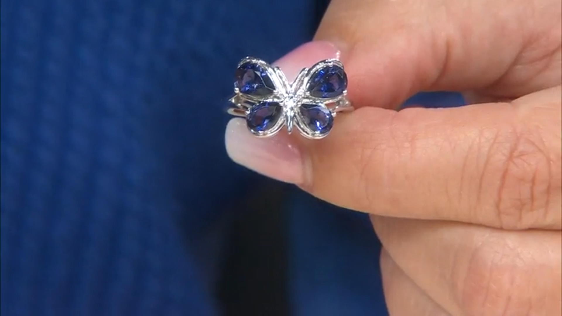 Blue Iolite Rhodium Over Sterling Silver Butterfly Ring 1.62ctw Video Thumbnail