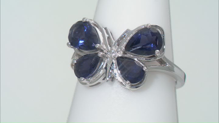 Blue Iolite Rhodium Over Sterling Silver Butterfly Ring 1.62ctw Video Thumbnail