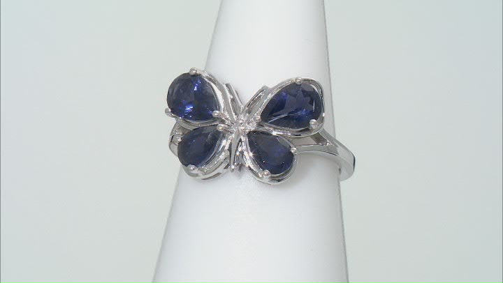 Blue Iolite Rhodium Over Sterling Silver Butterfly Ring 1.62ctw Video Thumbnail