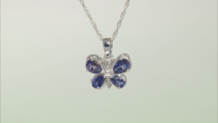 Blue Iolite Rhodium Over Sterling Silver Butterfly Pendant with Chain 1.62ctw Video Thumbnail
