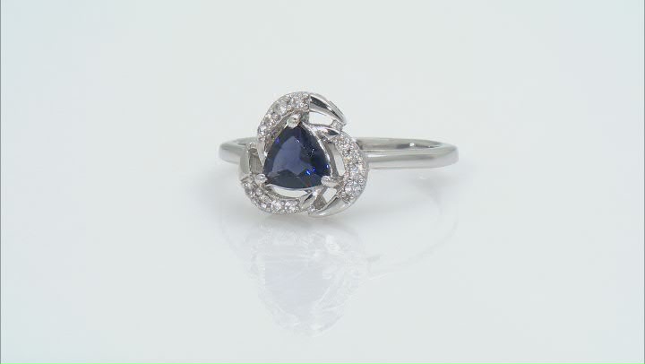 Blue Iolite with White Zircon Rhodium Over Sterling Silver Ring 0.69ctw Video Thumbnail
