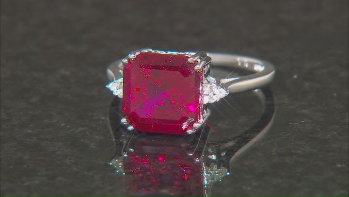 Lab Created Ruby Rhodium Over Sterling Silver Ring 6.36ctw Video Thumbnail