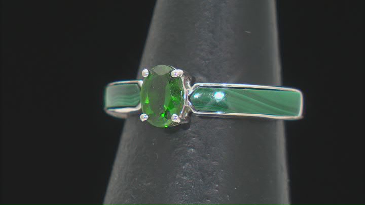 Green Chrome Diopside with Malachite Inlay Rhodium Over Sterling Silver Ring 0.80ct Video Thumbnail