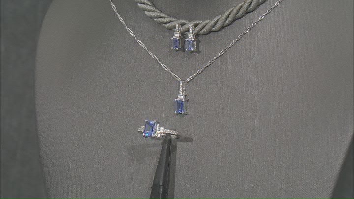 Blue Tanzanite Platinum Over Silver Ring, Earrings, And Pendant With Chain Set 1.71ctw Video Thumbnail