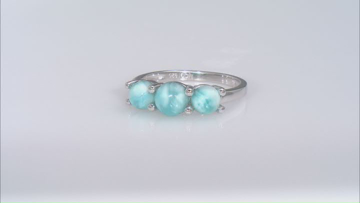 Blue Larimar Rhodium Over Sterling Silver 3-Stone Ring Video Thumbnail