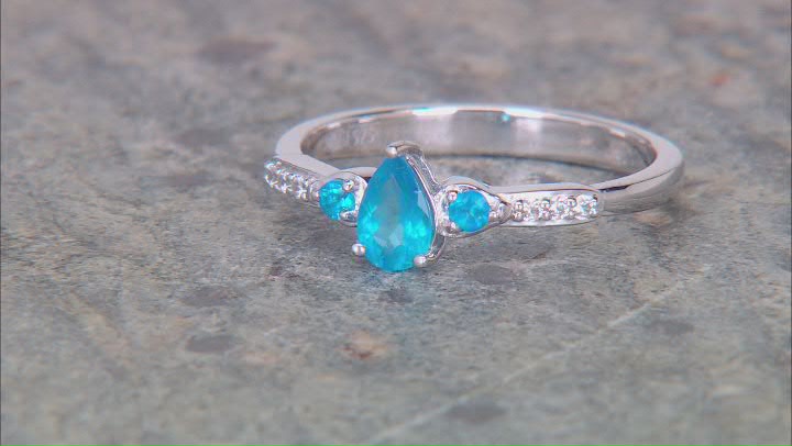 Blue Neon Apatite Rhodium Over Sterling Silver Ring 0.43ctw Video Thumbnail