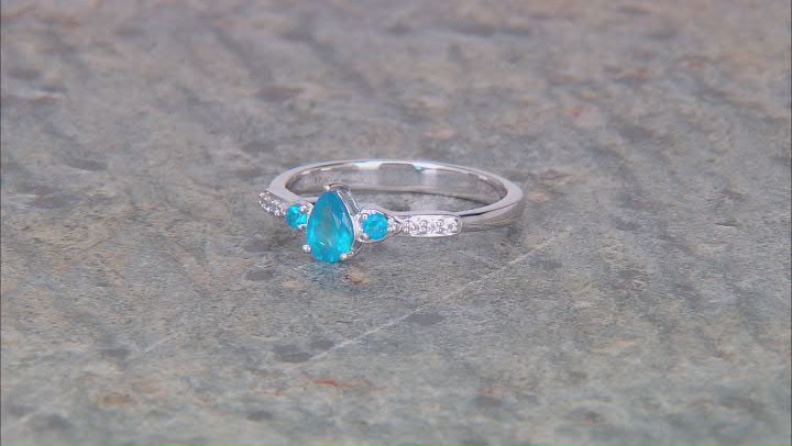 Blue Neon Apatite Rhodium Over Sterling Silver Ring 0.43ctw Video Thumbnail