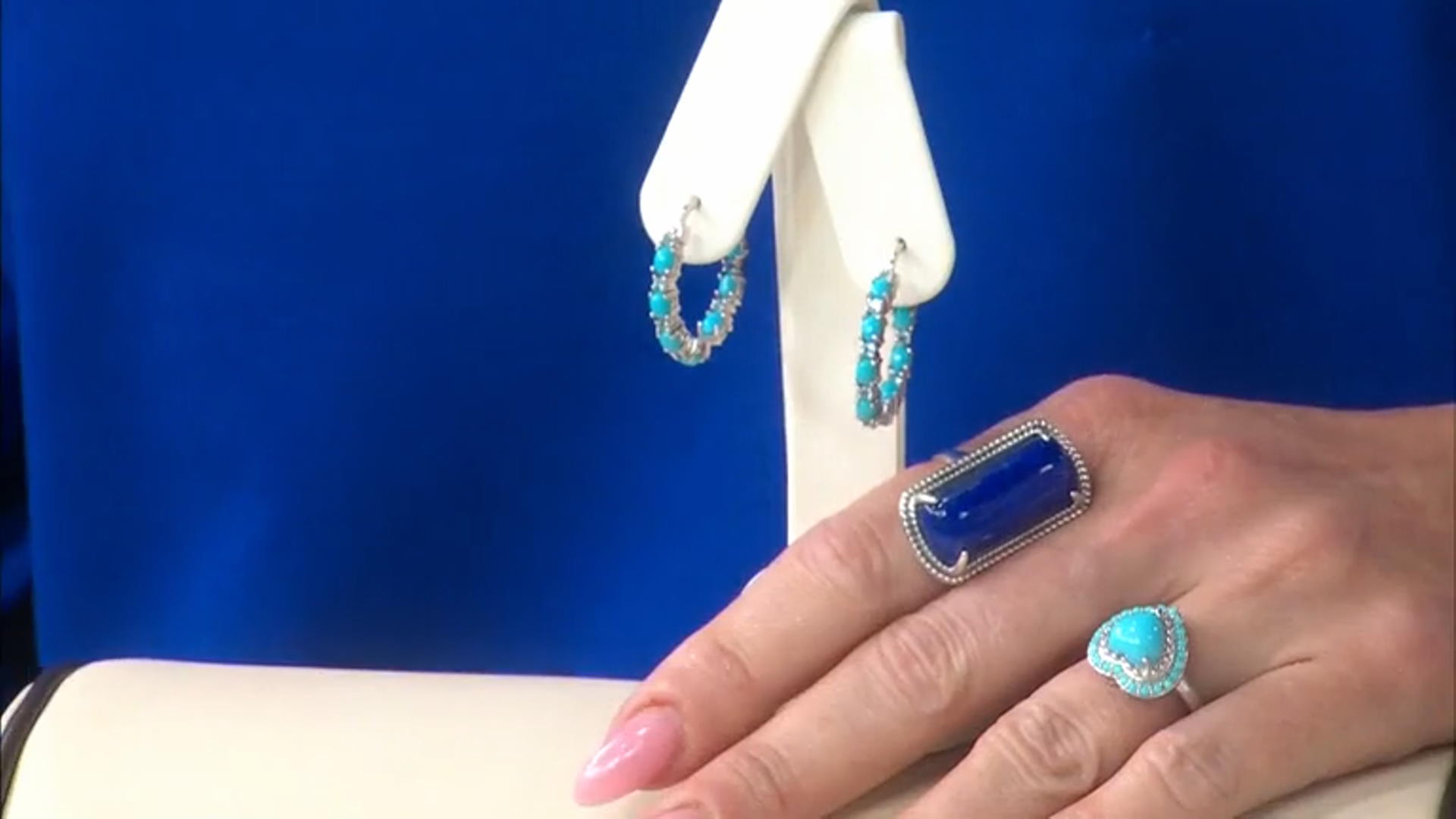 Blue Sleeping Beauty Turquoise Rhodium Over Sterling Silver Hoop Earrings 0.61ctw Video Thumbnail