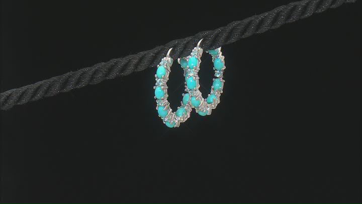 Blue Sleeping Beauty Turquoise Rhodium Over Sterling Silver Hoop Earrings 0.61ctw Video Thumbnail