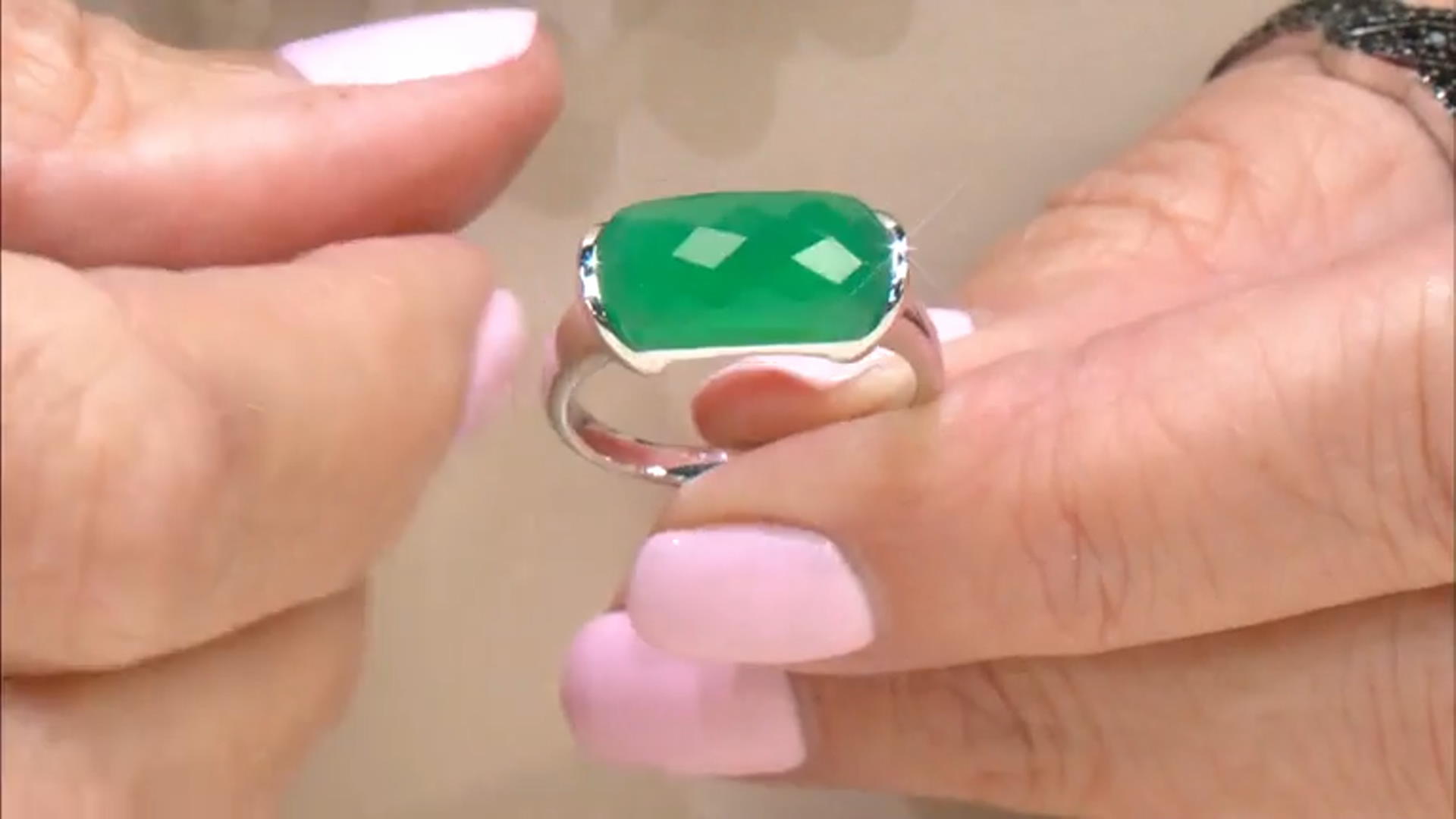 Green Onyx Rhodium Over Sterling Silver Ring Video Thumbnail