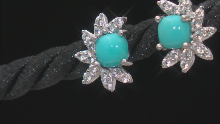 Blue Sleeping Beauty Turquoise Rhodium Over Sterling Silver Earrings 0.44ctw Video Thumbnail