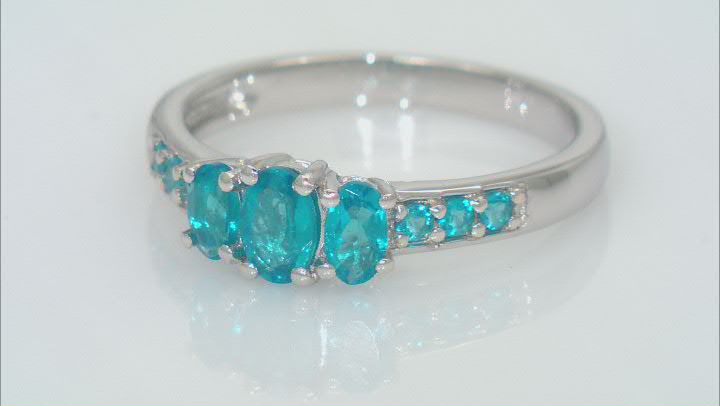 Blue Neon Apatite Rhodium Over Sterling Silver Ring 1.10ctw Video Thumbnail