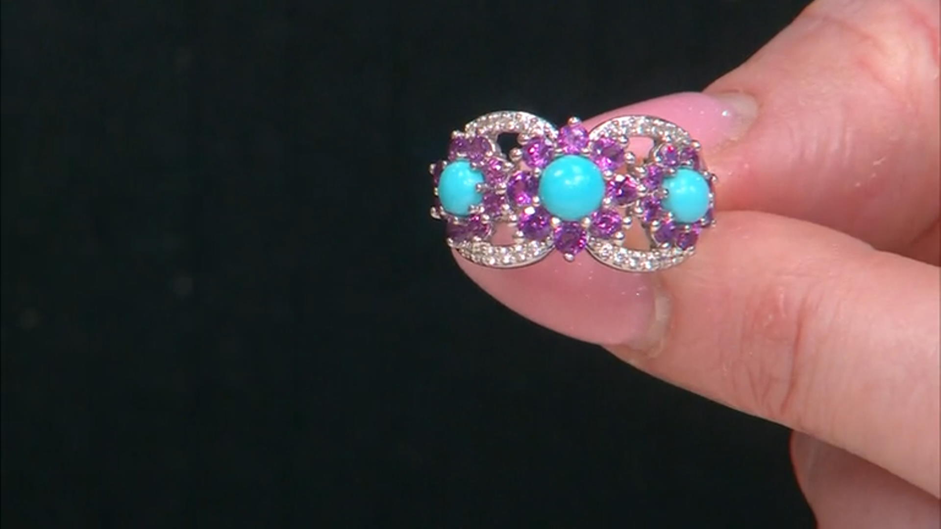 Blue Sleeping Beauty Turquoise Rhodium Over Sterling Silver Ring 1.48ctw Video Thumbnail