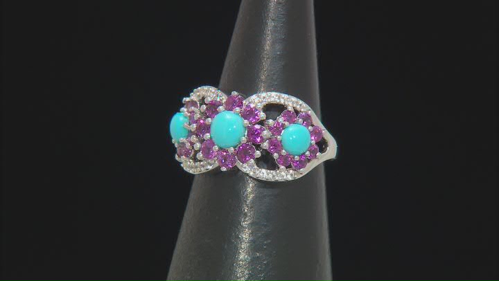 Blue Sleeping Beauty Turquoise Rhodium Over Sterling Silver Ring 1.48ctw Video Thumbnail