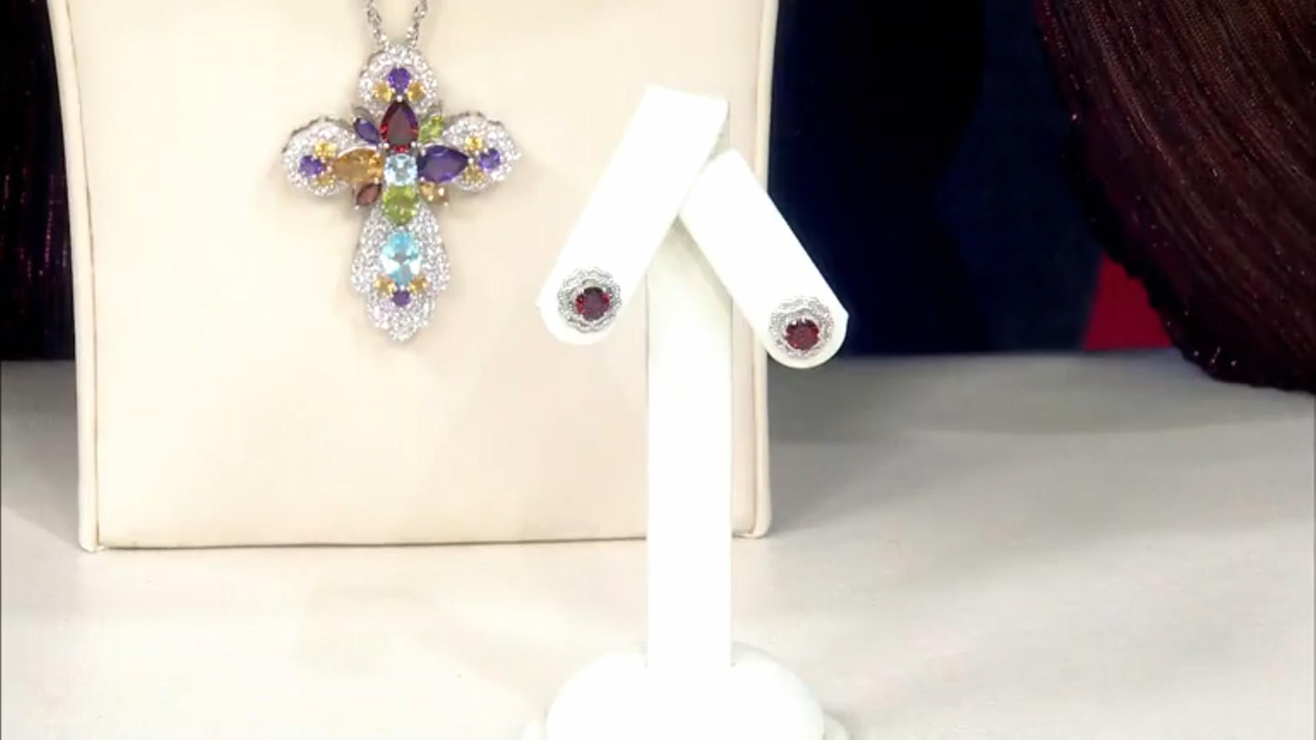 Multicolor Multi-Gem Rhodium Over Sterling Silver Interchangeable Earrings 3.96ctw Video Thumbnail