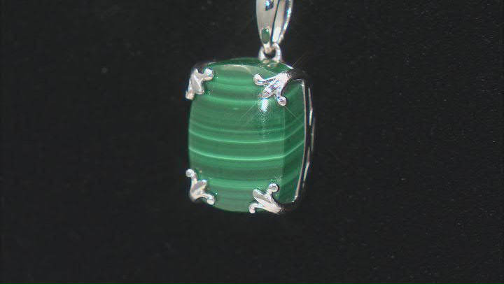 Green Malachite Rhodium Over Sterling Silver Solitaire Pendant with Chain Video Thumbnail