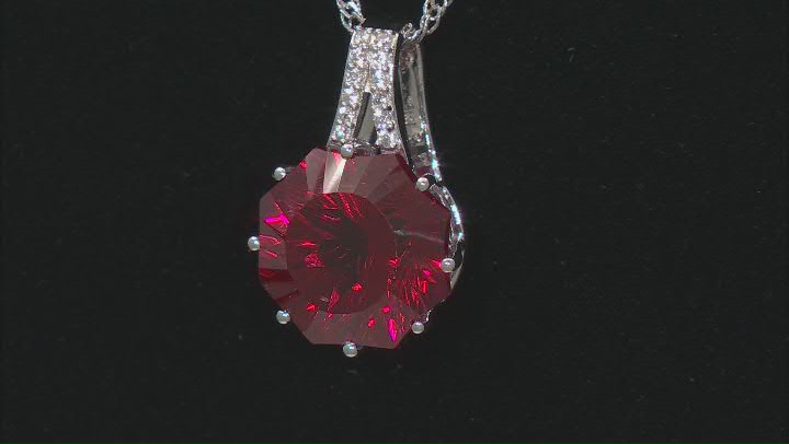 Red Lab Created Ruby Rhodium Over Sterling Silver Ferris Wheel Cut Pendant with Chain 8.58ctw Video Thumbnail