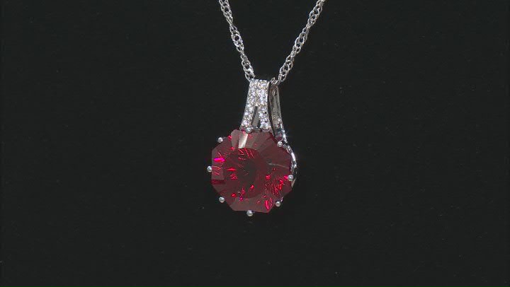 Red Lab Created Ruby Rhodium Over Sterling Silver Ferris Wheel Cut Pendant with Chain 8.58ctw Video Thumbnail