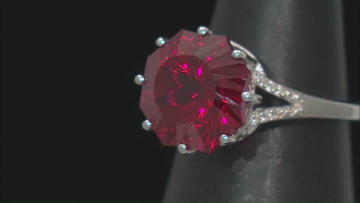 Lab Created Ruby Rhodium Over Sterling Silver Ferris Wheel Cut Ring 8.58ctw Video Thumbnail