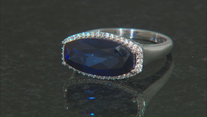 Blue Lab Created Sapphire Rhodium Over Sterling Silver Ring 5.51ctw Video Thumbnail