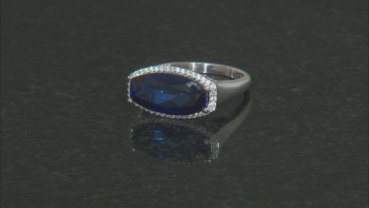 Blue Lab Created Sapphire Rhodium Over Sterling Silver Ring 5.51ctw Video Thumbnail