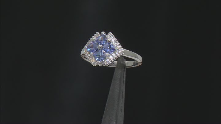 Blue Tanzanite With White Zircon Rhodium Over Sterling Silver Ring 0.64ctw Video Thumbnail