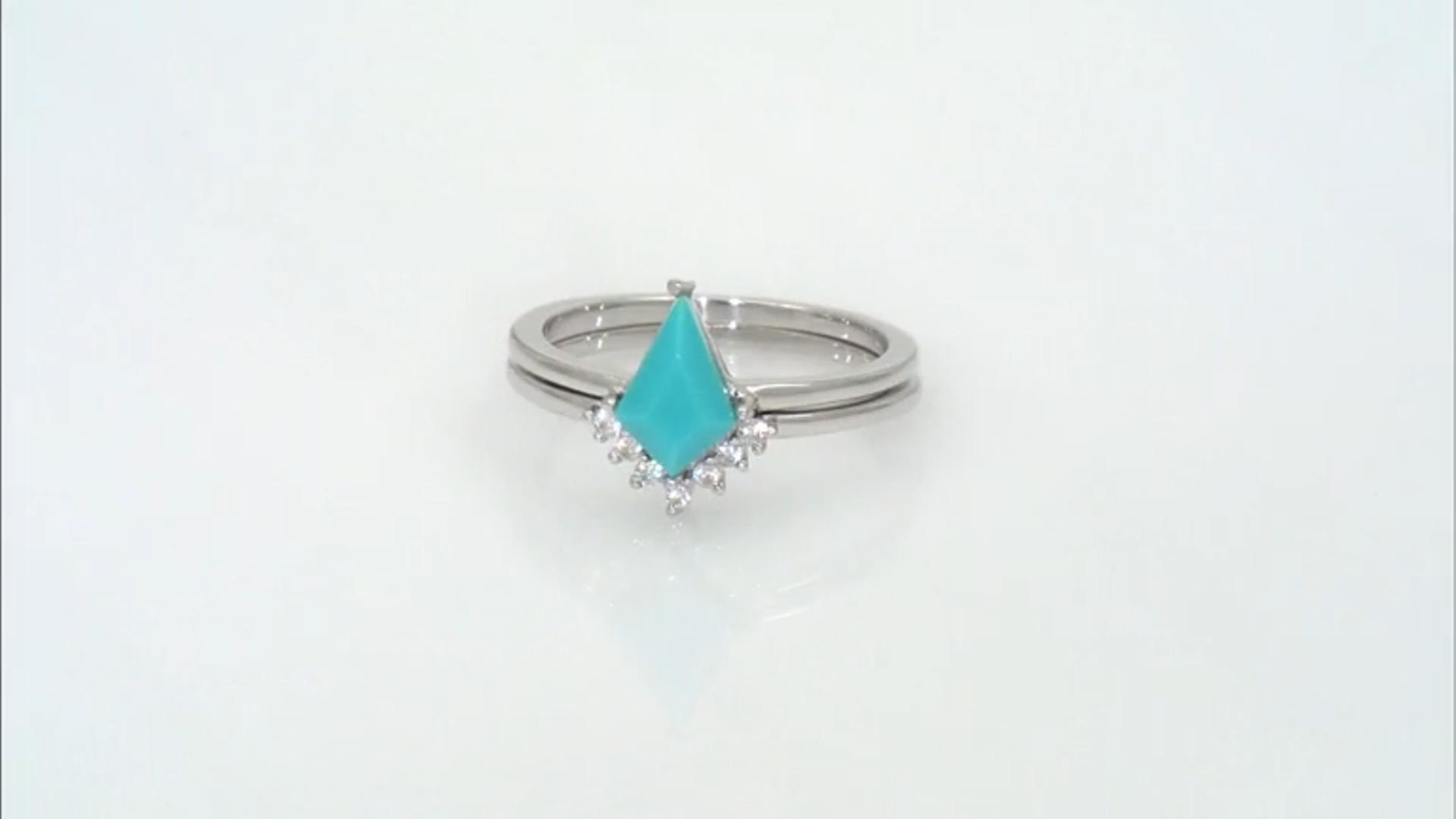 Blue Sleeping Beauty Turquoise Rhodium Over Sterling Silver Set of 2 Rings 0.10ctw Video Thumbnail