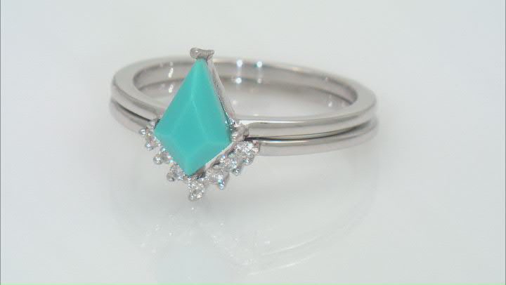 Blue Sleeping Beauty Turquoise Rhodium Over Sterling Silver Set of 2 Rings 0.10ctw Video Thumbnail