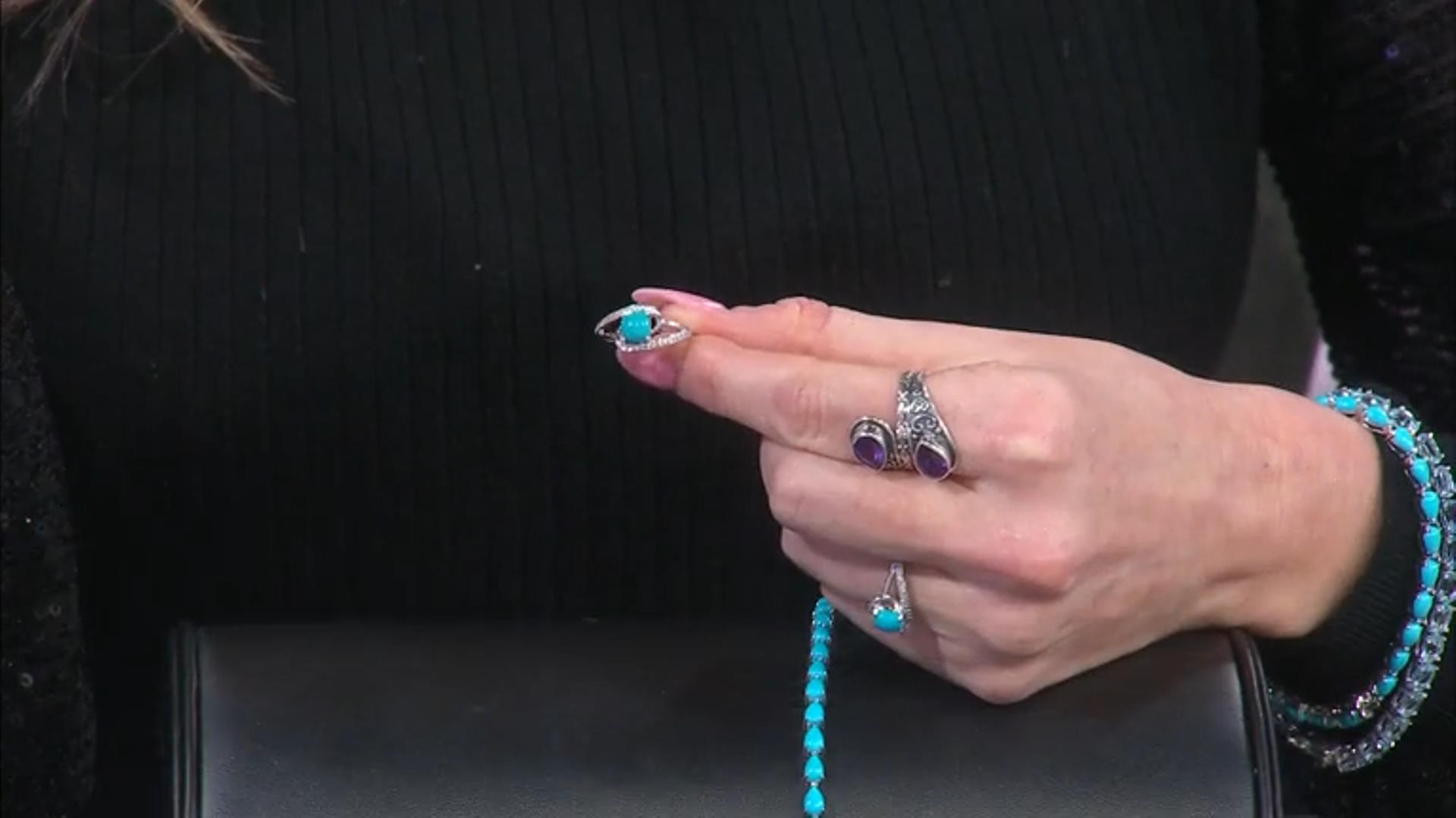 Blue Sleeping Beauty Turquoise Rhodium Over Sterling Silver Ring 0.14ctw Video Thumbnail
