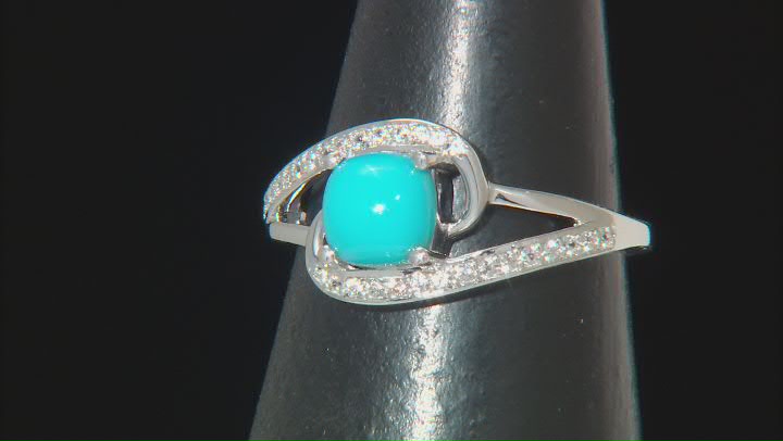 Blue Sleeping Beauty Turquoise Rhodium Over Sterling Silver Ring 0.14ctw Video Thumbnail