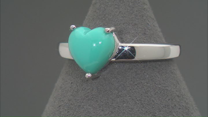 Blue Heart Shape Sleeping Beauty Turquoise Rhodium Over Sterling Silver Ring Video Thumbnail