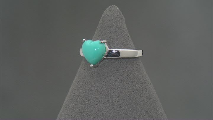 Blue Heart Shape Sleeping Beauty Turquoise Rhodium Over Sterling Silver Ring Video Thumbnail
