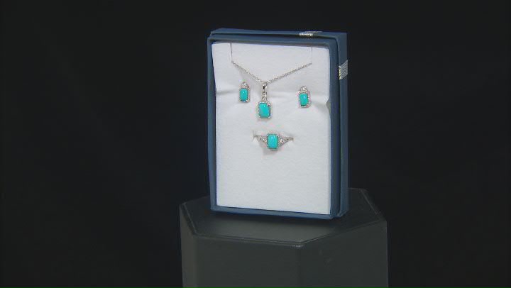 Blue Sleeping Beauty Turquoise Rhodium Over Sterling Silver Ring, Earrings, and Pendant Set Video Thumbnail
