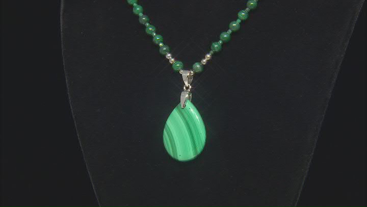 Green Malachite Rhodium Over Sterling Silver Drop Necklace Video Thumbnail