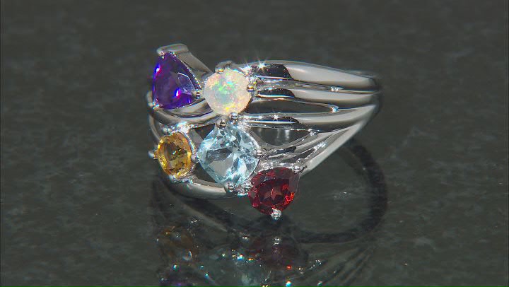 Multi-Color Multi-Gemstone Rhodium Over Sterling Silver Ring Video Thumbnail