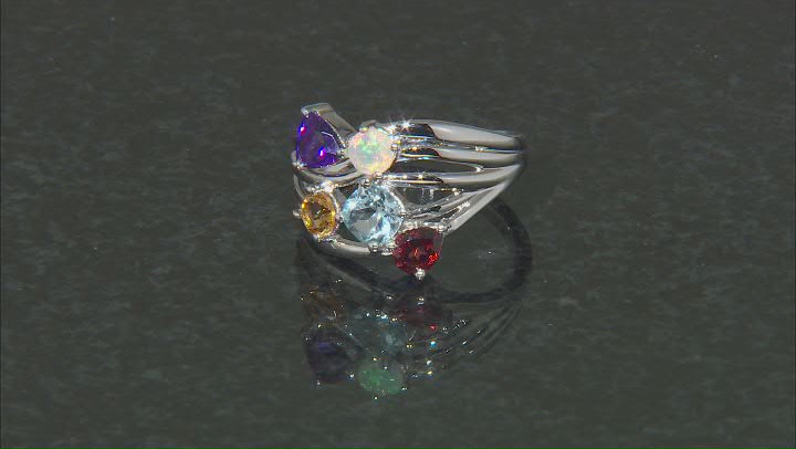 Multi-Color Multi-Gemstone Rhodium Over Sterling Silver Ring Video Thumbnail