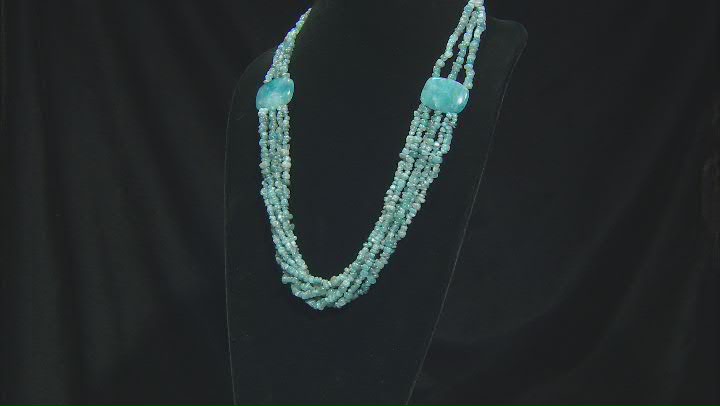 Quartzite with Aquamarine Rhodium Over Sterling Silver Beaded Necklace Video Thumbnail